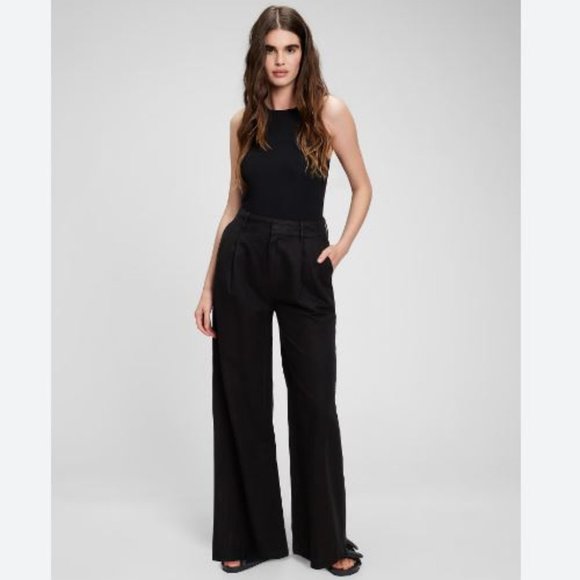 GAP Pants - GAP Pleated LINEN Wide-Leg BOHO 90's Trouser Y2k Pants Black Size 16 - MSRP $90